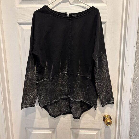 Rebecca Elliot Black Tie Dye Sweatshirt High Low Tunic Cotton Lagenlook Large - Picture 1 of 7